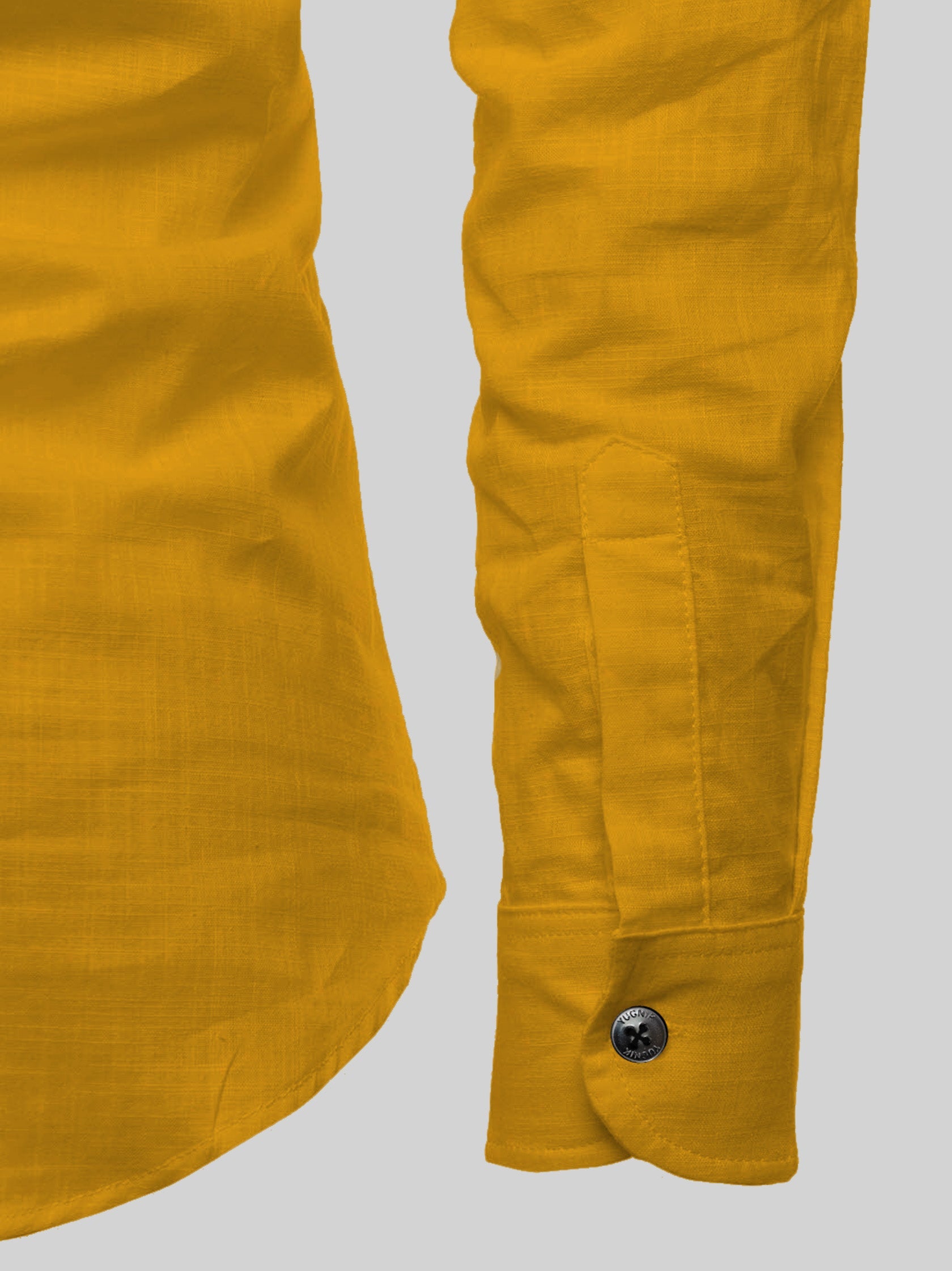 FireFish Men's Slim Fit Full Sleeve Yellow Cotton Short Kurta