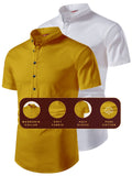 FireFish Men's Slim Fit Beige with White Color Pure Cotton Half Sleeve Short Kurta Pack 2